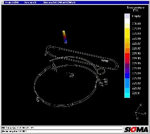 Sigmasoft 3D mould filling simulation showing temperature distribution